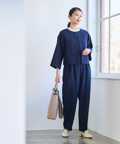 coen（コーエン）の「【RONEL】ダブルクロスノーカラーショートジャケット(セットアップ対応可能)（ノーカラージャケット・レディース・オフホワイト/ブラック/ネイビー・S/M）」の17枚目の写真