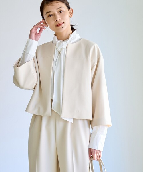 coen（コーエン）の「【RONEL】ダブルクロスノーカラーショートジャケット(セットアップ対応可能)（ノーカラージャケット・レディース・オフホワイト/ブラック/ネイビー・S/M）」の21枚目の写真