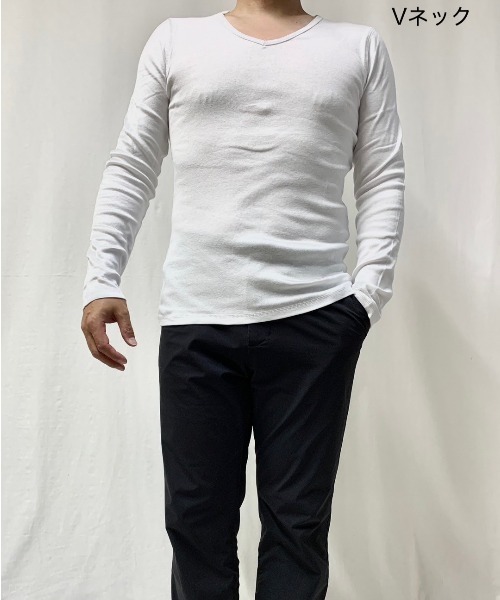 VIBGYOR(ヴィブジョー)の「フライス 長袖 クルーネック&Vネック(Tシャツ/カットソー・メンズ・グレー系その他/杢グレー/ブラック系その他/ブラック/ホワイト/ホワイト系その他・MEDIUM/LARGE)」の3枚目の写真