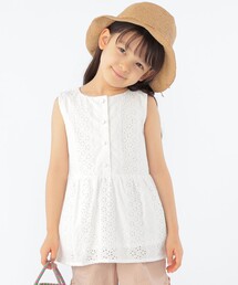 SHIPS KIDS:100～130cm / レース ペプラム ノースリーブ ブラウス