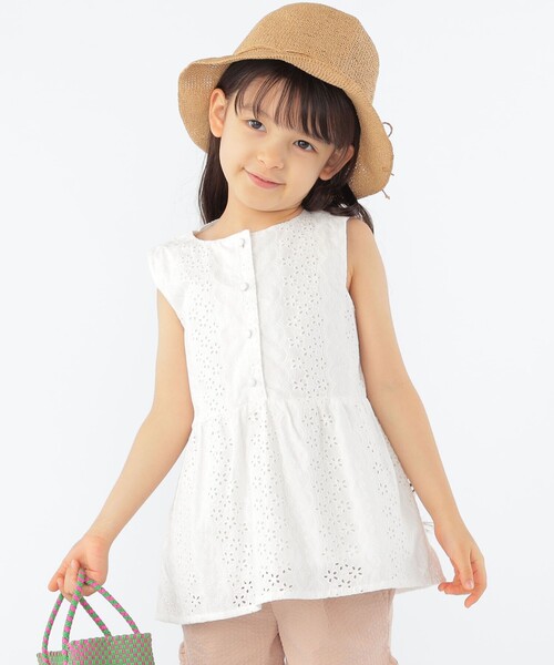 SHIPS（シップス）の「SHIPS KIDS:100～130cm / レース ペプラム ノースリーブ ブラウス（シャツ/ブラウス・キッズ・ライトブルー/ホワイト/サックスブルー・100/110/120/130）」の14枚目の写真