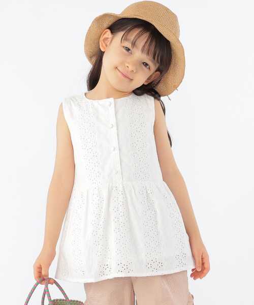SHIPS（シップス）の「SHIPS KIDS:100～130cm / レース ペプラム ノースリーブ ブラウス（シャツ/ブラウス・キッズ・ライトブルー/ホワイト/サックスブルー・100/110/120/130）」の15枚目の写真