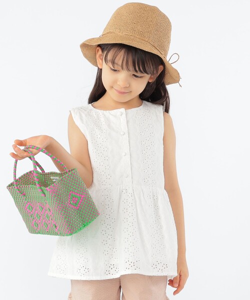 SHIPS（シップス）の「SHIPS KIDS:100～130cm / レース ペプラム ノースリーブ ブラウス（シャツ/ブラウス・キッズ・ライトブルー/ホワイト/サックスブルー・100/110/120/130）」の16枚目の写真