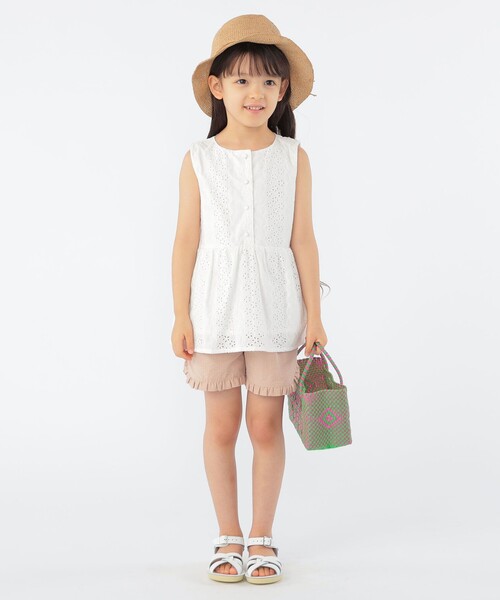 SHIPS（シップス）の「SHIPS KIDS:100～130cm / レース ペプラム ノースリーブ ブラウス（シャツ/ブラウス・キッズ・ライトブルー/ホワイト/サックスブルー・100/110/120/130）」の17枚目の写真