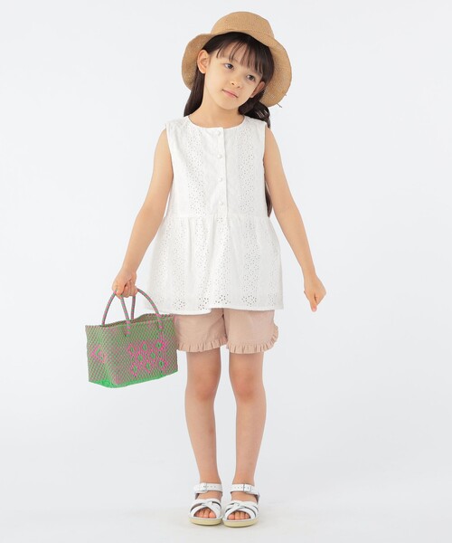 SHIPS（シップス）の「SHIPS KIDS:100～130cm / レース ペプラム ノースリーブ ブラウス（シャツ/ブラウス・キッズ・ライトブルー/ホワイト/サックスブルー・100/110/120/130）」の18枚目の写真