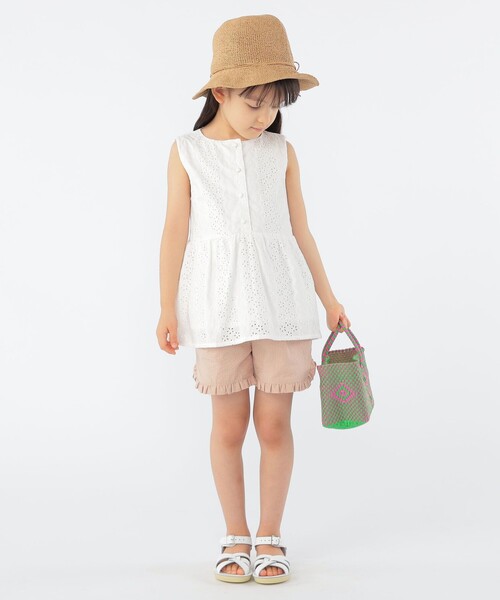SHIPS（シップス）の「SHIPS KIDS:100～130cm / レース ペプラム ノースリーブ ブラウス（シャツ/ブラウス・キッズ・ライトブルー/ホワイト/サックスブルー・100/110/120/130）」の19枚目の写真