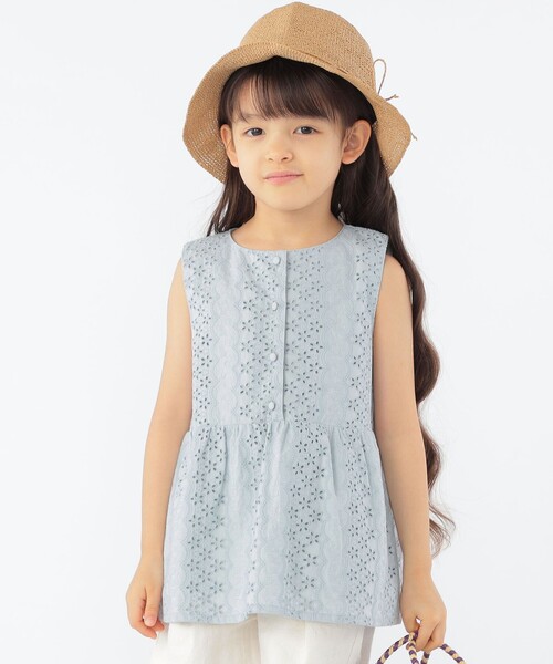 SHIPS（シップス）の「SHIPS KIDS:100～130cm / レース ペプラム ノースリーブ ブラウス（シャツ/ブラウス・キッズ・ライトブルー/ホワイト/サックスブルー・100/110/120/130）」の22枚目の写真