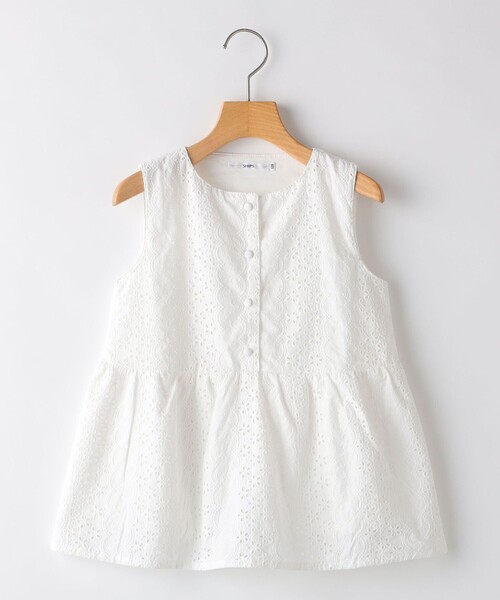 SHIPS（シップス）の「SHIPS KIDS:100～130cm / レース ペプラム ノースリーブ ブラウス（シャツ/ブラウス・キッズ・ライトブルー/ホワイト/サックスブルー・100/110/120/130）」の4枚目の写真