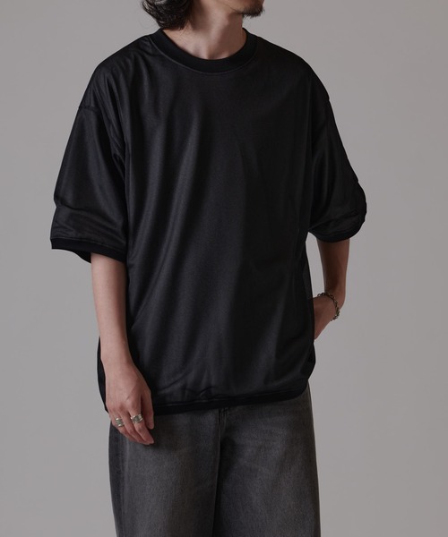 Lui's（ルイス）の「オーガンジーレイヤードTシャツ（Tシャツ/カットソー・メンズ・ブラック/ライトグレー・FREE）」の3枚目の写真