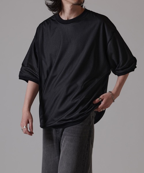 Lui's（ルイス）の「オーガンジーレイヤードTシャツ（Tシャツ/カットソー・メンズ・ブラック/ライトグレー・FREE）」の4枚目の写真