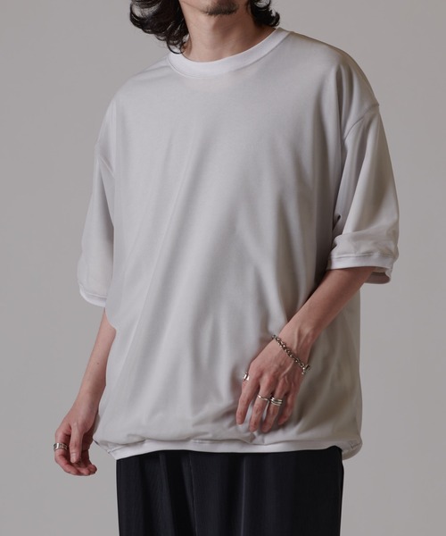 Lui's（ルイス）の「オーガンジーレイヤードTシャツ（Tシャツ/カットソー・メンズ・ブラック/ライトグレー・FREE）」の9枚目の写真