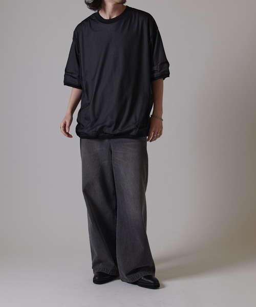 Lui's（ルイス）の「オーガンジーレイヤードTシャツ（Tシャツ/カットソー・メンズ・ブラック/ライトグレー・FREE）」の6枚目の写真