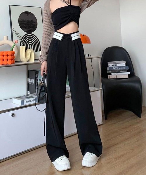 IRADOWL（アイラドール）の「折り返しデザインストレートパンツ（その他パンツ・レディース・モカ/グレー/ブラック・LARGE/MEDIUM/SMALL）」の2枚目の写真