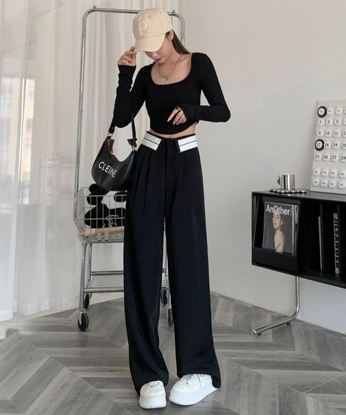 IRADOWL（アイラドール）の「折り返しデザインストレートパンツ（その他パンツ・レディース・モカ/グレー/ブラック・LARGE/MEDIUM/SMALL）」の6枚目の写真