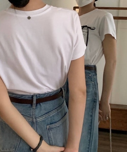 LOULOU select（ルルセレクト）の「リボン付きハートロゴプリント半袖Tシャツ（Tシャツ/カットソー・レディース・オフホワイト/ブラック・M）」の10枚目の写真