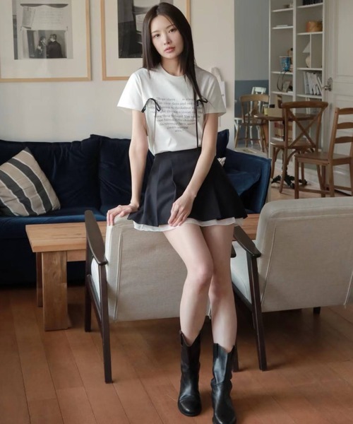 LOULOU select（ルルセレクト）の「リボン付きハートロゴプリント半袖Tシャツ（Tシャツ/カットソー・レディース・オフホワイト/ブラック・M）」の11枚目の写真