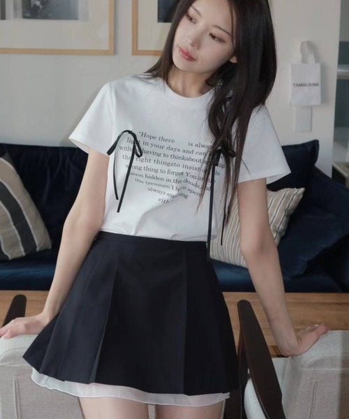 LOULOU select（ルルセレクト）の「リボン付きハートロゴプリント半袖Tシャツ（Tシャツ/カットソー・レディース・オフホワイト/ブラック・M）」の12枚目の写真