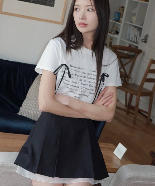 LOULOU select（ルルセレクト）の「リボン付きハートロゴプリント半袖Tシャツ（Tシャツ/カットソー・レディース・オフホワイト/ブラック・M）」の13枚目の写真