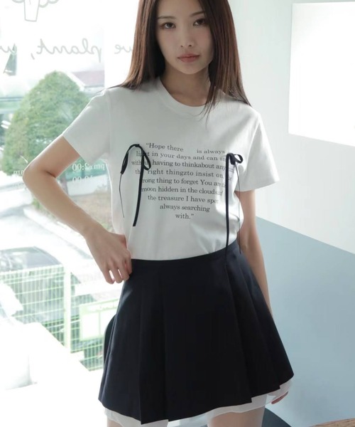 LOULOU select（ルルセレクト）の「リボン付きハートロゴプリント半袖Tシャツ（Tシャツ/カットソー・レディース・オフホワイト/ブラック・M）」の14枚目の写真
