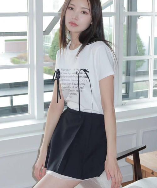 LOULOU select（ルルセレクト）の「リボン付きハートロゴプリント半袖Tシャツ（Tシャツ/カットソー・レディース・オフホワイト/ブラック・M）」の15枚目の写真