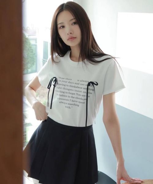 LOULOU select（ルルセレクト）の「リボン付きハートロゴプリント半袖Tシャツ（Tシャツ/カットソー・レディース・オフホワイト/ブラック・M）」の16枚目の写真