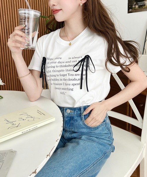 LOULOU select（ルルセレクト）の「リボン付きハートロゴプリント半袖Tシャツ（Tシャツ/カットソー・レディース・オフホワイト/ブラック・M）」の20枚目の写真