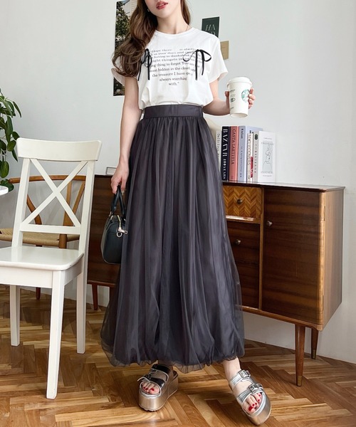 LOULOU select（ルルセレクト）の「リボン付きハートロゴプリント半袖Tシャツ（Tシャツ/カットソー・レディース・オフホワイト/ブラック・M）」の21枚目の写真