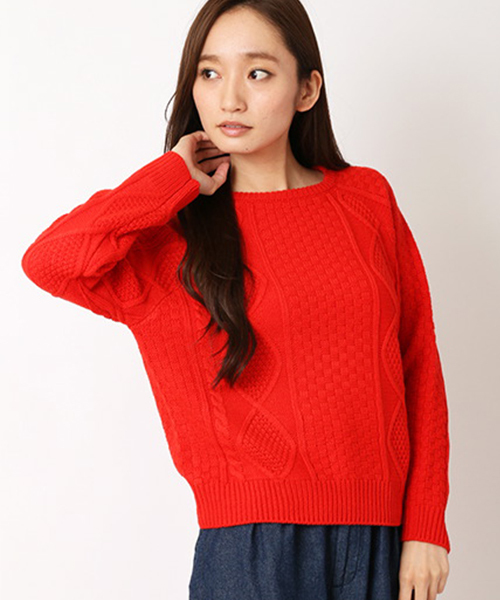 SEVENDAYS=SUNDAY(セブンデイズサンデイ)の「アラン編ニット プルオーバー(ニット/セーター・レディース・レッド/オフホワイト/ネイビー・MEDIUM/LARGE)」の3枚目の写真