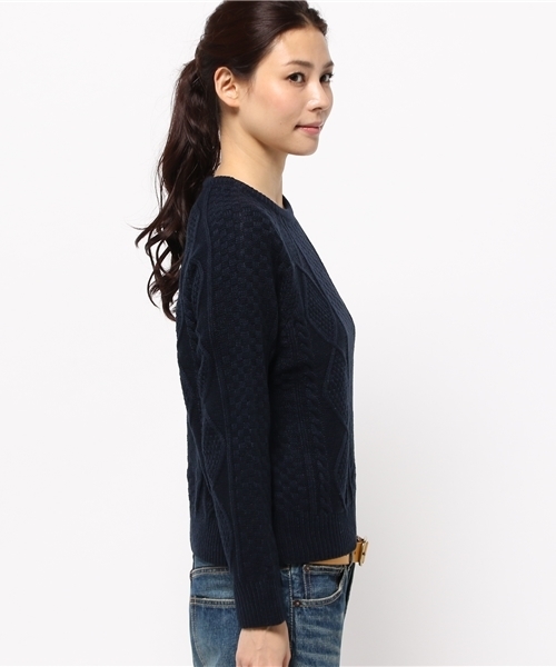 SEVENDAYS=SUNDAY(セブンデイズサンデイ)の「アラン編ニット プルオーバー(ニット/セーター・レディース・レッド/オフホワイト/ネイビー・MEDIUM/LARGE)」の6枚目の写真