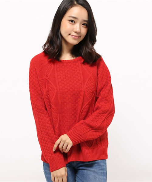 SEVENDAYS=SUNDAY(セブンデイズサンデイ)の「アラン編ニット プルオーバー(ニット/セーター・レディース・レッド/オフホワイト/ネイビー・MEDIUM/LARGE)」の13枚目の写真