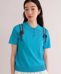 配色リボンポロニット