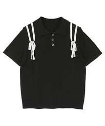 配色リボンポロニット