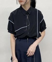 配色パイピング アシンメトリーブラウス