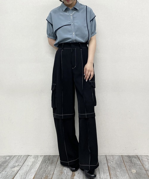 NICOLE CLUB（ニコル　クラブ）の「配色パイピング アシンメトリーブラウス（シャツ/ブラウス・レディース・ブルー/オフホワイト/ブラック・MEDIUM）」の21枚目の写真