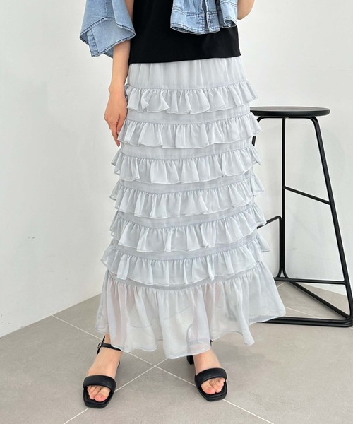 archives(アルシーヴ)の「メニーフリルティアードスカート(スカート・レディース・ブラック/グレー/アイボリー・MEDIUM)」の3枚目の写真