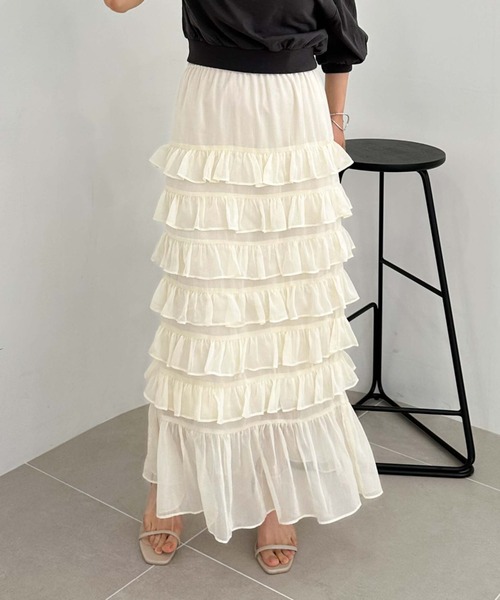 archives(アルシーヴ)の「メニーフリルティアードスカート(スカート・レディース・ブラック/グレー/アイボリー・MEDIUM)」の1枚目の写真