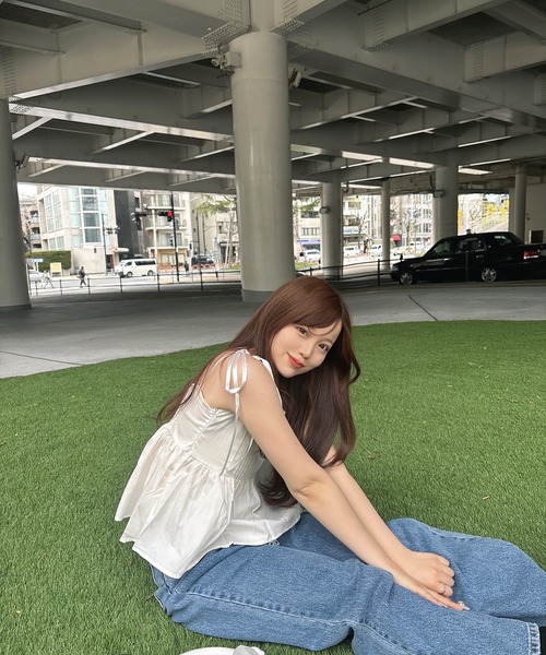 RiLi（リリ）の「肩リボンフレアキャミ【RL】（キャミソール・レディース・ホワイト/ブラック・FREE）」の5枚目の写真