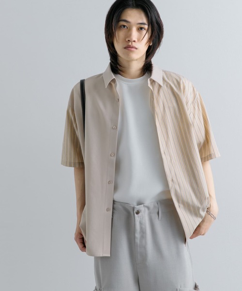 SENSE OF PLACE by URBAN RESEARCH(センスオブプレイスバイアーバンリサーチ)の「ストライプブロックドシャツ(5分袖)(シャツ/ブラウス・メンズ・ブルー/ベージュ/グレー・MEDIUM/LARGE)」の10枚目の写真