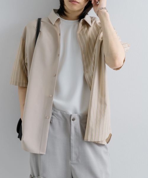SENSE OF PLACE by URBAN RESEARCH(センスオブプレイスバイアーバンリサーチ)の「ストライプブロックドシャツ(5分袖)(シャツ/ブラウス・メンズ・ブルー/ベージュ/グレー・MEDIUM/LARGE)」の11枚目の写真