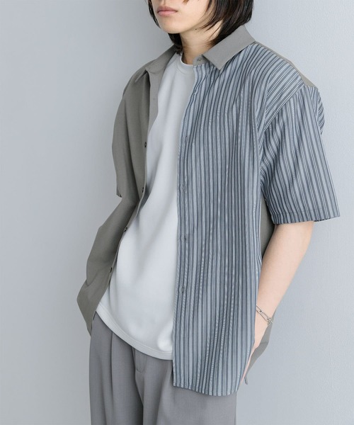 SENSE OF PLACE by URBAN RESEARCH(センスオブプレイスバイアーバンリサーチ)の「ストライプブロックドシャツ(5分袖)(シャツ/ブラウス・メンズ・ブルー/ベージュ/グレー・MEDIUM/LARGE)」の14枚目の写真