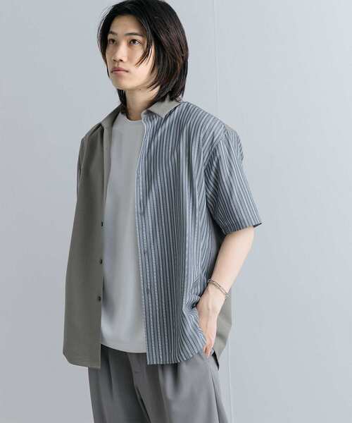 SENSE OF PLACE by URBAN RESEARCH(センスオブプレイスバイアーバンリサーチ)の「ストライプブロックドシャツ(5分袖)(シャツ/ブラウス・メンズ・ブルー/ベージュ/グレー・MEDIUM/LARGE)」の15枚目の写真