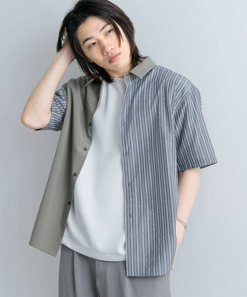 SENSE OF PLACE by URBAN RESEARCH(センスオブプレイスバイアーバンリサーチ)の「ストライプブロックドシャツ(5分袖)(シャツ/ブラウス・メンズ・ブルー/ベージュ/グレー・MEDIUM/LARGE)」の18枚目の写真