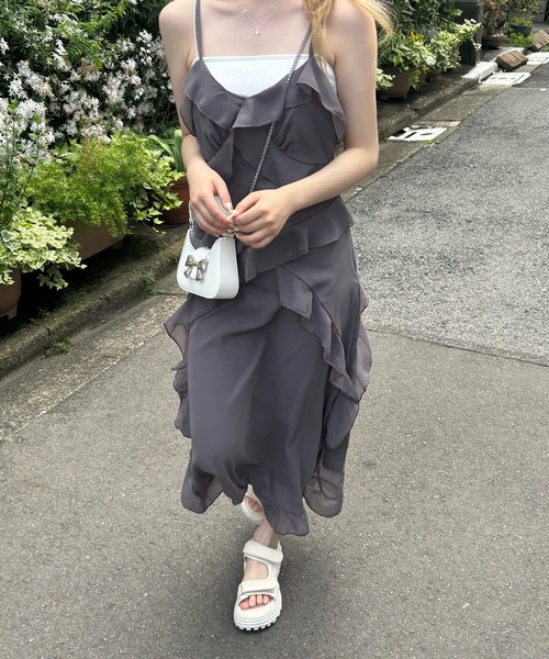 RiLi(リリ)の「シフォンフリルキャミワンピ【RL】(ワンピース・レディース・チャコールグレー・FREE)」の2枚目の写真