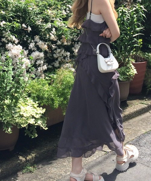 RiLi(リリ)の「シフォンフリルキャミワンピ【RL】(ワンピース・レディース・チャコールグレー・FREE)」の7枚目の写真