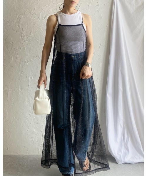 She's Closet(シーズクローゼット)の「バックオープンドロスト透かし柄ラメシアーロング丈カットメッシュキャミワンピース(ワンピース・レディース・シルバー/アイボリー/ブラック・FREE)」の17枚目の写真