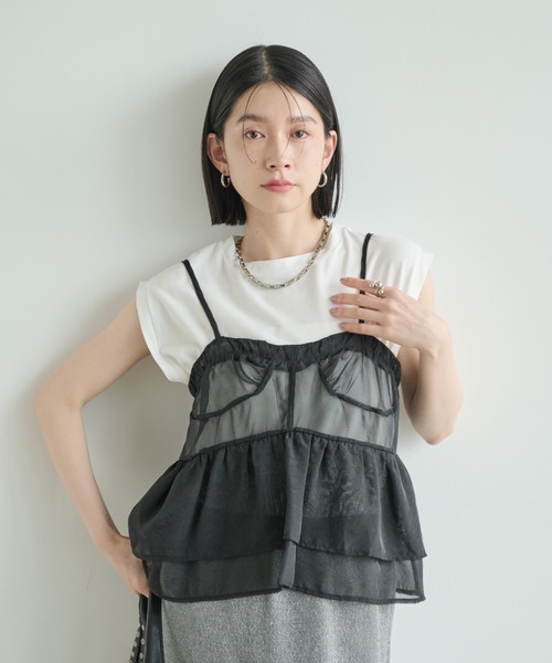 Shelly island(シェリーアイランド)の「オーガンジービスチェレイヤードTシャツ(Tシャツ/カットソー・レディース・ホワイト/ブラック・FREE)」の15枚目の写真