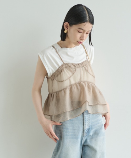 Shelly island(シェリーアイランド)の「オーガンジービスチェレイヤードTシャツ(Tシャツ/カットソー・レディース・ホワイト/ブラック・FREE)」の8枚目の写真