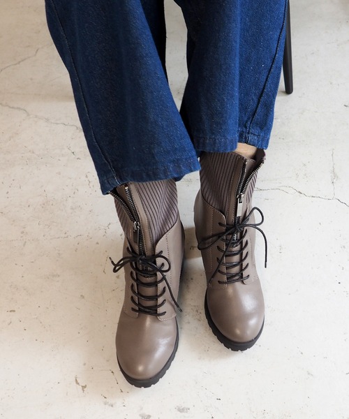 厚底ヒールレースアップブーツ　8740201