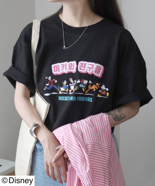 Disney(ディズニー)の「「ユニセックス」Disney(ディズニー)ミッキーマウスキャラクタープリント ハングルロゴTシャツ/半袖プルオーバー(Tシャツ/カットソー・レディース・ブラック/ブラック系その他/ホワイト/ホワイト系その他・M/L)」の15枚目の写真