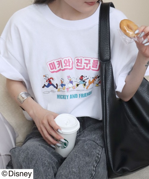 Disney(ディズニー)の「「ユニセックス」Disney(ディズニー)ミッキーマウスキャラクタープリント ハングルロゴTシャツ/半袖プルオーバー(Tシャツ/カットソー・レディース・ブラック/ブラック系その他/ホワイト/ホワイト系その他・M/L)」の8枚目の写真